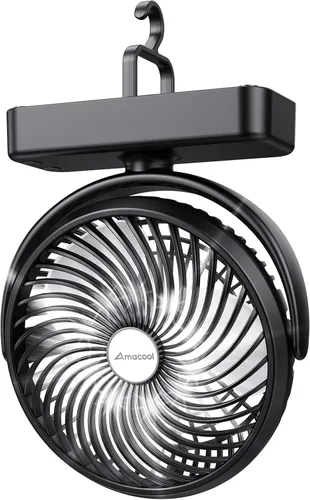 Miniatura 8 de Ventilador portátil de campamento con linterna LED, ventilador de batería recargable de 40 horas de trabajo con gancho para colgar para tienda
