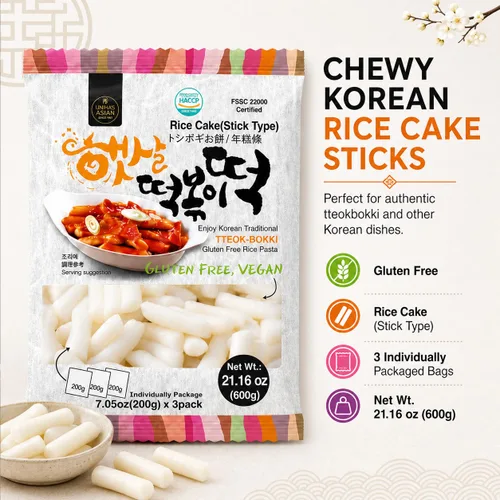 Miniatura 4 de Unha's Asian Snack Box - Pastel de arroz coreano - 1 paquete (3 paquetes individuales) vegano sin OMG sin gluten Tteok Pasta21.16 oz