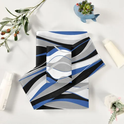 Miniatura 6 de Juego de 3 toallas de baño, juego de 3 toallas de baño decorativas a rayas azules y negras, 1 toalla de baño, 1 toalla de mano, 1 toalla, toallas