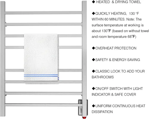 Miniatura 4 de HEATGENE Calentador de toallas, calentador de toallas calentado, calentador de toallas eléctrico montado en la pared/enchufable para baño, toalleros