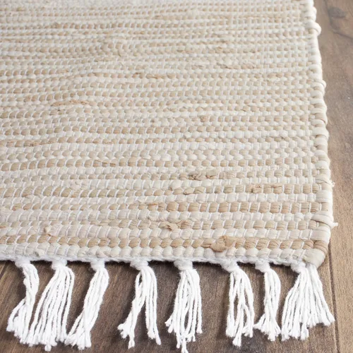Miniatura 3 de SAFAVIEH Colección Montauk - Alfombra decorativa, 2 pies 3 pulgadas x 5 pies, color beige con flecos de algodón hecho a mano, ideal para zonas