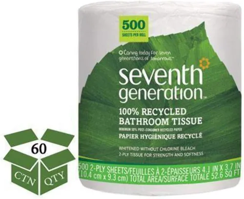 Miniatura 12 de Seventh Generation - Papel higiénico (2 capas, 100 % papel reciclado, 500 hojas, 60 unidades), color blanco