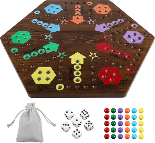 Miniatura 13 de Wahoo - Juego de mesa de mármol para 4 y 6 jugadores, juego de mesa de madera gruesa pintada de 2 caras para fiesta de familiares y amigos