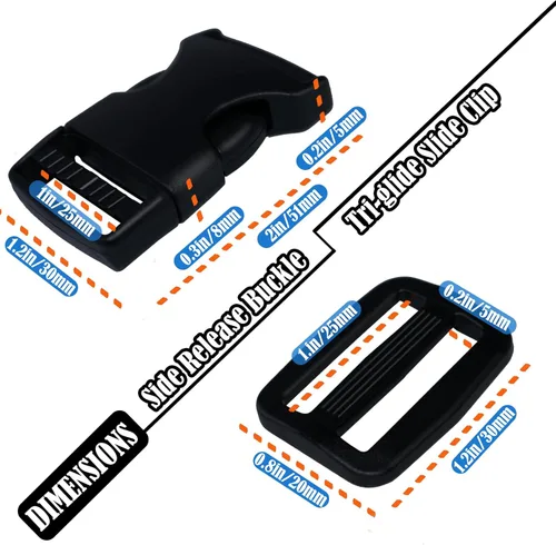 Miniatura 2 de Hebillas para correas de 1 pulgada, paquete de 6 unidades de clip de hebilla de plástico de liberación lateral rápida + clip deslizante de triple