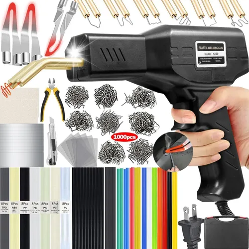Miniatura 9 de Soldador de Plástico Mejorado de 220W, Kit de Soldador de Reparación de Soldadura de Plástico 2 en 1, 1000 PCS Pistola de Soldadura de Grapadora