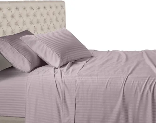 Miniatura 18 de Royal Hotel Bedding Sábanas a rayas de 600 hilos, juego de sábanas de 4 piezas, 100% algodón, rayas de satén, bolsillo profundo, tamaño Queen, azul