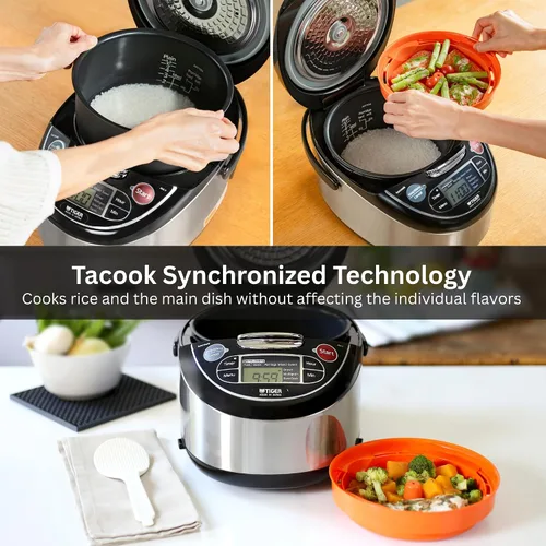 Miniatura 5 de TIGER JAX-T10U-K - Olla Arrocera y Calentador Micom de 5.5 Tazas (Sin Cocinar) con Tecnología de Bandeja de Cocción al Vapor de Alimentos Tacook