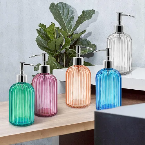 Miniatura 6 de Paquete de 2 dispensadores de jabón de vidrio con bomba, dispensador de jabón líquido de 13.5 fl oz para lavar líquido, champú y loción, dispensador