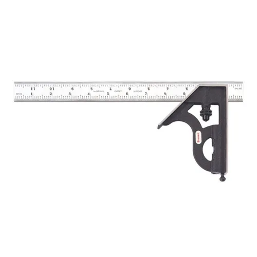 Miniatura 27 de Starrett Escuadra de combinación de acero con cabeza cuadrada - Longitud de hoja de 300 mm, cabezas de hierro fundido, pestillo reversible, punta
