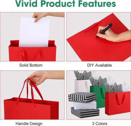 Miniatura 3 de Yeaqee Paquete de 36 bolsas de regalo con asas de cinta, 12.5 x 4.5 x 11 pulgadas, bolsas de regalo grandes, 72 piezas de papel de seda de regalo