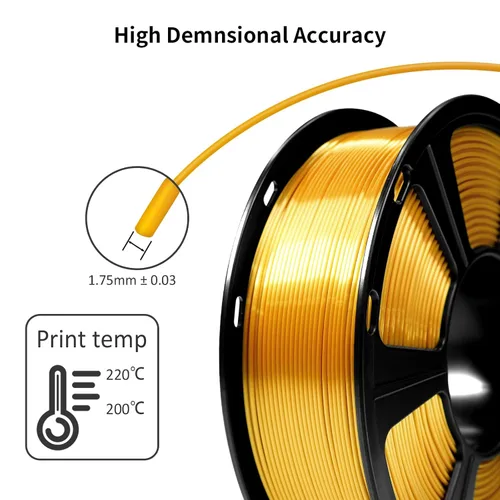 Miniatura 6 de GEEETECH Filamento PLA de color dorado sedoso de 0.069 libras, filamento de seda brillante para impresora 3D, carrete de 2.2 libras, precisión