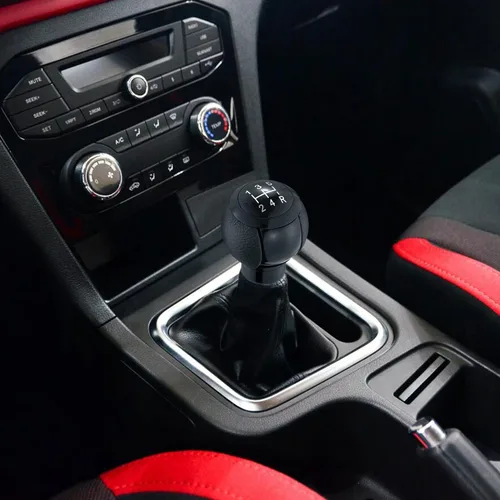 Miniatura 2 de Pomo de Palanca de Cambios de Cuero de 5 Velocidades Cabeza Bola Shifter de Carreras Manija Compatible con la Mayoría de Vehículos Manuales, Negro