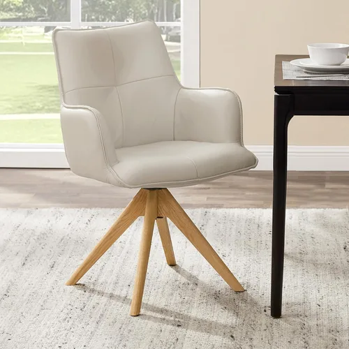 Miniatura 17 de Zouron Silla de escritorio giratoria sin ruedas, silla de oficina tapizada con patas de madera de roble, sillón moderno para espacios pequeños