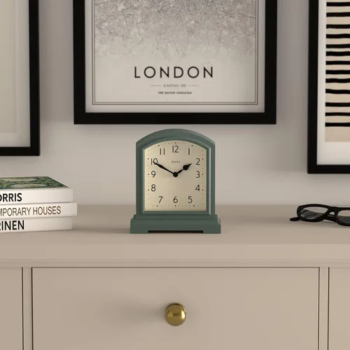 Miniatura 2 de JONES CLOCKS® Tavern - Reloj de repisa Diseño moderno de arco superior Verde espárragos Estilo clásico contemporáneo para escritorio, mesa