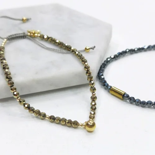 Miniatura 2 de Morchic Juego de 2 pulseras elásticas ajustables con cuentas de hematita brillante para mujer, gema energética semipreciosa, regalo de cumpleaños