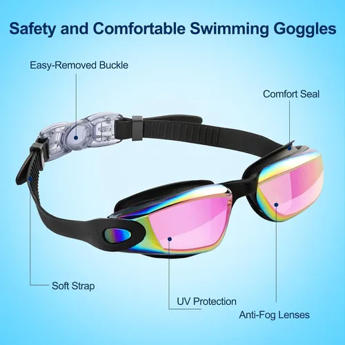 Miniatura 6 de Gafas de natación para niños, paquete de 2 gafas de natación antivaho a prueba de fugas, gafas de natación para niños de 3 a 14 años de edad Negro