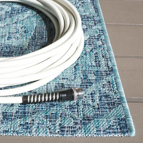 Miniatura 60 de SAFAVIEH Alfombra lavable para exteriores, colección Courtyard - Pasillo de 2.3 x 8 pies, color beige claro y marrón claro, no desprende pelusa