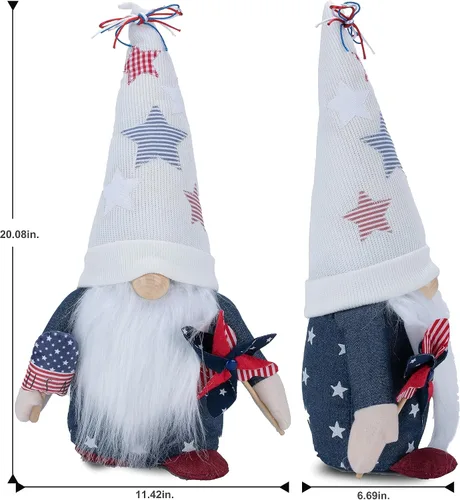 Miniatura 2 de Rae Dunn Americana - Gnomos del 4 de julio – Gnomo blanco con sombrero estrellado, paleta de Estados Unidos y molinete – Decoración americana