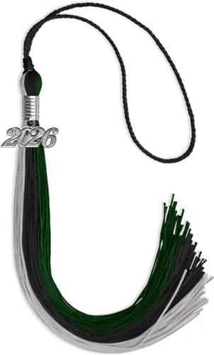 Miniatura 159 de Endea Graduation Borla de triple color con gota de fecha plateada (negro/dorado/granate, 2020)