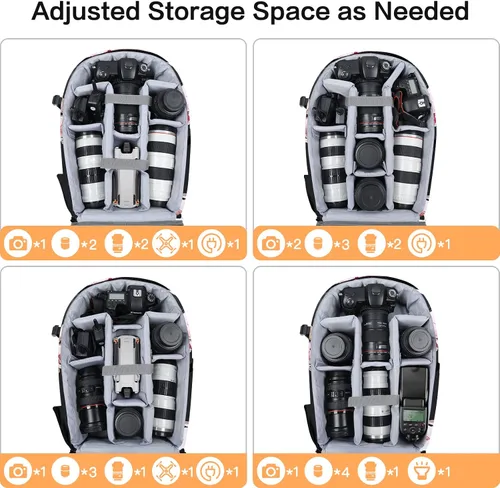 Miniatura 3 de MOSISO Mochila para cámara, bolsa para cámara DSLR/SLR/sin espejo de fotografía Peonía, funda rígida impermeable con soporte para trípode