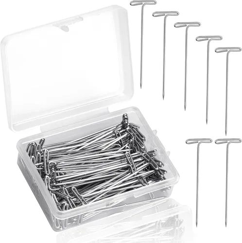 Miniatura 8 de Alfileres en T, 200 pines de costura en forma de T para pelucas y manualidades, kit de pasadores de acero inoxidable con caja transparente