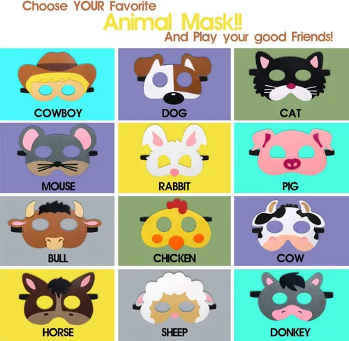 Miniatura 2 de CiyvoLyeen Party Animals Felt Masks Jungle Farm Forest Animals Theme Birthday Party Favors Party Supplies for Boys or Girls