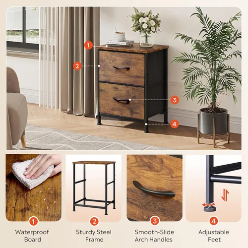 Miniatura 5 de WLIVE - Mesita de noche pequeña con 2 cajones y parte superior de madera, mesita de noche con contenedores de tela, mesa auxiliar para dormitorio