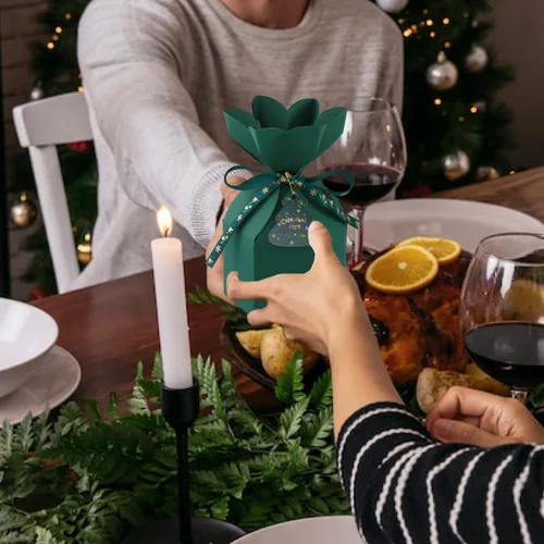 Miniatura 4 de 20 piezas de cajas de regalo de Navidad con tapa, juego de fiesta de galletas, caja de papel para golosinas con moño, tamaño pequeño, envoltorio
