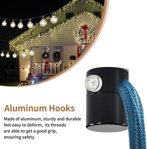 Miniatura 6 de Paquete de 3 Ganchos de Techo Mejorados, Ganchos de Techo Ajustables de Aluminio para Colgar Luces, Gancho Colgante Negro de Servicio Pesado, Gancho