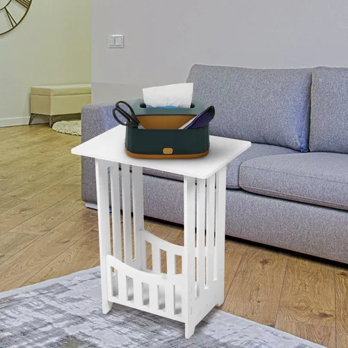 Miniatura 2 de Homoyoyo Mesa auxiliar blanca, mesa auxiliar bohemia de 2 niveles, mesita de noche estrecha con estante de almacenamiento, mesita de noche, estante