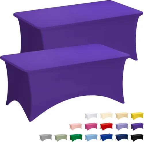 Miniatura 54 de Fixwal Paquete de 3 Manteles Negros para Mesas Rectangulares de 6 Pies, Manteles Rectangulares Elásticos de Spandex Ajustables de 6 Pies