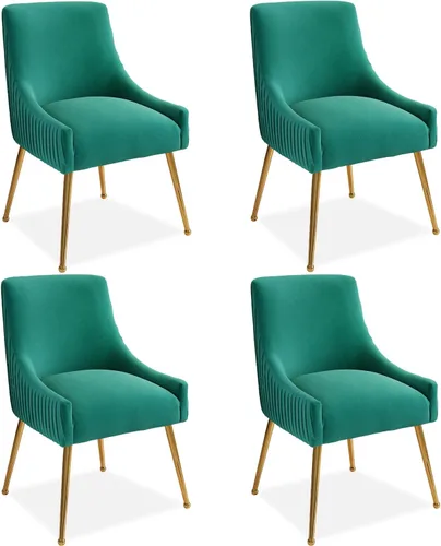 Miniatura 14 de Juego de 2 sillas de comedor, modernas sillas tapizadas para cocina, comedor con patas doradas, sillas de tela de terciopelo copetudo para sala