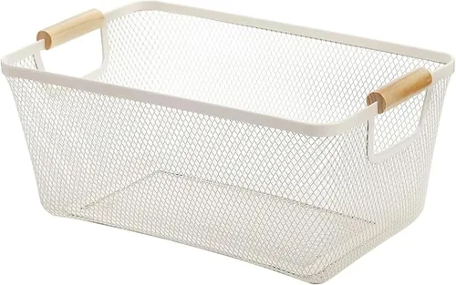 Miniatura 7 de AJIODA Cesta de acero de malla metálica, cesta organizadora de almacenamiento de alambre pequeña, cesta de cocina colgante multifunción con mango