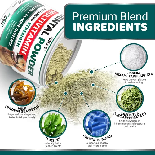 Miniatura 4 de Polvo Dental Avanzado para Perros, Refrescador de Aliento con Multivitaminas, Limpieza de Dientes de Perros, Eliminador de Mal Aliento y Sarro