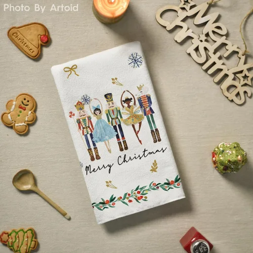 Miniatura 4 de Artoid Mode Toallas de Cocina de Navidad con Nueces, Bolas de Navidad y Árboles, Toallas de Mano con Copos de Nieve, Decoración Feliz Navidad, Juego