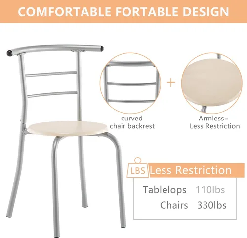 Miniatura 6 de VINGLI Juego de comedor de 3 piezas, juego de mesa de cocina pequeña para 2, juego de mesa de desayuno, mesa de madera de cocina con 2 sillas