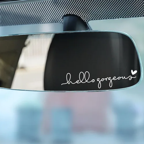 Miniatura 8 de 2 calcomanías de vinilo con el texto “Hello Gorgeous” para espejo retrovisor, amor propio, cuidado personal, para la ventana del auto y laptop