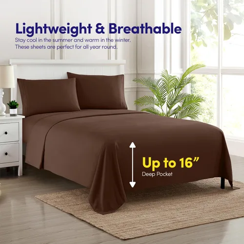 Miniatura 290 de 1500 Supreme Collection - Juego de sábanas y fundas de almohada para colchón, extrasuaves, correas elásticas en las esquinas, sábanas de bolsillo