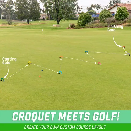 Miniatura 4 de GoSports Putt-Thru Juego de Croquet de Golpeo - Incluye 9 Puertas, 4 Bolas de Golf y Bolsa de Transporte - ¡Juega en Casa, en la Oficina