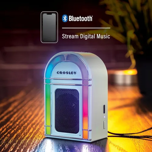 Miniatura 4 de Crosley CR3046A-AB Mini Jukebox Altavoz Bluetooth portátil con luces LED y micrófono, azul aguamarina Azul Aqua