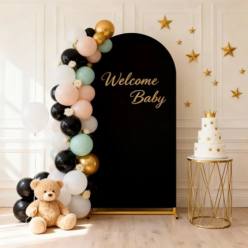Miniatura 24 de SoarDream Cubierta de telón de fondo de arco de elastano beige ajustada 5 pies, cubierta de arco de boda globo con parte superior redonda, tela