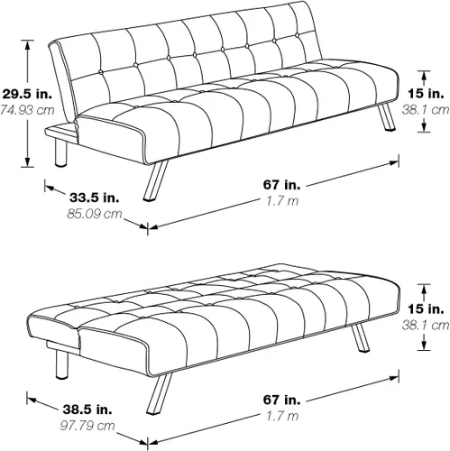 Miniatura 3 de OSP Home Furnishings Sawyer - Sofá futón convertible con fácil elevación y patas de acero inoxidable, tela azul