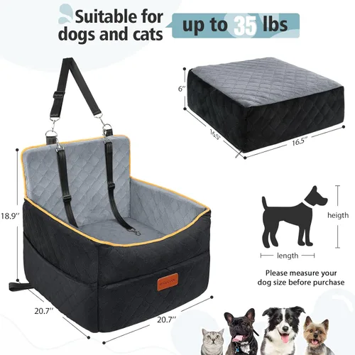 Miniatura 3 de HEGGCOOE Asiento de automóvil para perros pequeños, asientos elevadores de espuma viscoelástica para perros con cojín grueso para perros medianos