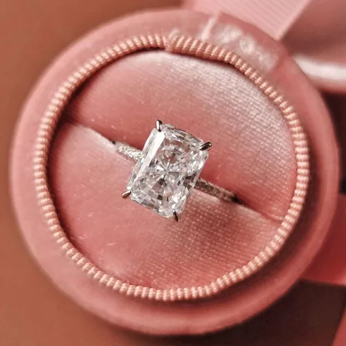 Miniatura 4 de Michooyel Anillo de compromiso de mujer de corte radiante de 4.0 quilates, anillo de boda de diamantes simulados, anillo de promesa, anillo de boda