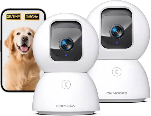 Cámara de Seguridad 5G Interior Paquete de 2, Seguimiento de IA con Reconocimiento Facial Sin Tarifa Mensual, Cámara 3K para Mascotas/Perros con