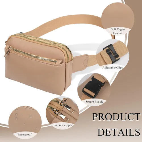 Miniatura 4 de Riñonera cruzada para mujer, cangurera de moda para mujer, cintura pequeña, bolsa de pecho con correa ajustable, 02 Albaricoque PU