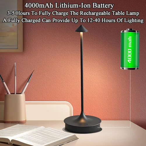 Miniatura 6 de Lámparas de mesa inalámbricas recargables, lámpara de escritorio LED de 4000 mAh, funciona con pilas, para exteriores, impermeable, portátil
