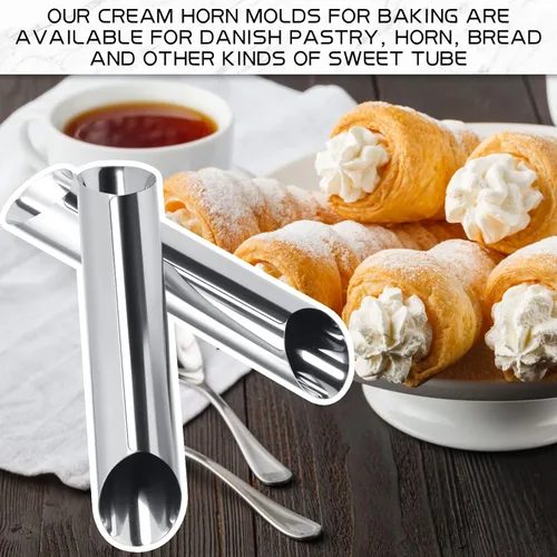 Miniatura 4 de Yexiya 50 tubos de cannoli de acero inoxidable, moldes de cuerno de crema, moldes de pastelería danesa antiadherentes para croissant, conchas