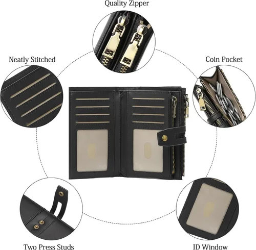 Miniatura 5 de GAEKEAO - Cartera pequeña para mujer de cuero con bloqueo RFID, cartera de tres cuerpos, tarjetero para tarjetas de crédito, tarjetero con ventana