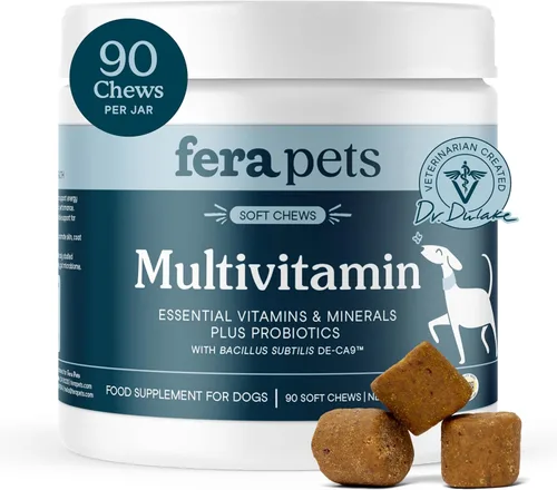 Fera Pets Masticables multivitamínicos para perros con glucosamina y probióticos, vitaminas y minerales esenciales para perros, promueve la